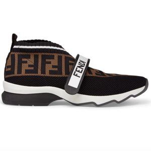 Fendi Multicolor Black Rockoko Ff Logo Jacquard Stretch Knit Sock Sneakers